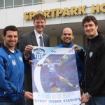 Handball-Bundesligist TBV Lemgo will den positiven Aufwärtstrend weiter fortsetzen und erwartet kommenden Mittwoch (16. Februar 2011) im GERRY WEBER STADION in HalleWestfalen Frisch Auf! Göppingen (von links). Siegesgewillt sind Rechtsaußen Florian Kehrmann, Geschäftsführer Volker Zerbe, Trainer Volker Mudrow und Torwart Carsten Lichtlein. © GERRY WEBER WORLD (HalleWestfalen)