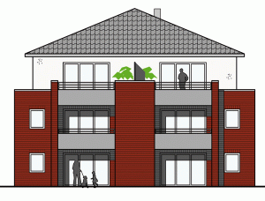 Vermittelt Leichtigkeit und Solidität zugleich: Der gelungene Entwurf der Haller Architektin Anke Nollkämper für das Mehrfamilienhaus Schulstraße 2, dass die Michael & Schneider GbR demnächst bauen wird. 