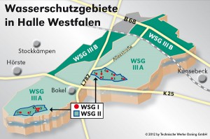 Überdecken weite Teile von Halle. Die Schutzgebiete der örtlichen Trinkwasserversorgung. Hier ist vieles verboten, anderes bedarf zuvor einer Genehmigung.