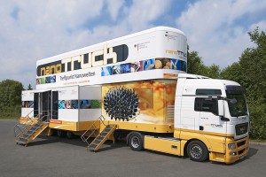 Zahlen, Daten, Fakten: Der nanoTruck des Bundesministeriums für Bildung und Forschung besucht an rund 220 Einsatztagen jährlich circa 100 Einsatzorte in ganz Deutschland. Mehr als 110.000 Besucherinnen und Besucher finden an Schulen und Universitäten, in Stadt- und Gemeindezentren, im Rahmen von Wissenschafts- und Techniktagen, Berufsinformationsoder Fachmessen ihren Weg in das doppelstöckige Ausstellungsfahrzeug.