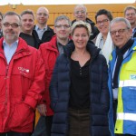 Planer und Bauherr trafen sich Mittwoch zum ersten Koordinationsgespräch im Container auf der Lindenbad-Baustelle: (von links) Planer Klaus Wiebold, Projektsteuerer Christian Scharlau, Planer Sven Stratmann, Architekt Nils Grabbe, Chef-Projektsteuerer Remus Grolle-Hüging, Leitende Schwimmmeis-terin Birgit Johanning, Rathaus-Architekt Johannes Brockbals, TWO-Geschäftsführer Detlef Wemhöner, Bettina Wenzel von der TWO-Betriebswirtschaft und Planer Jörg Steinweg. 